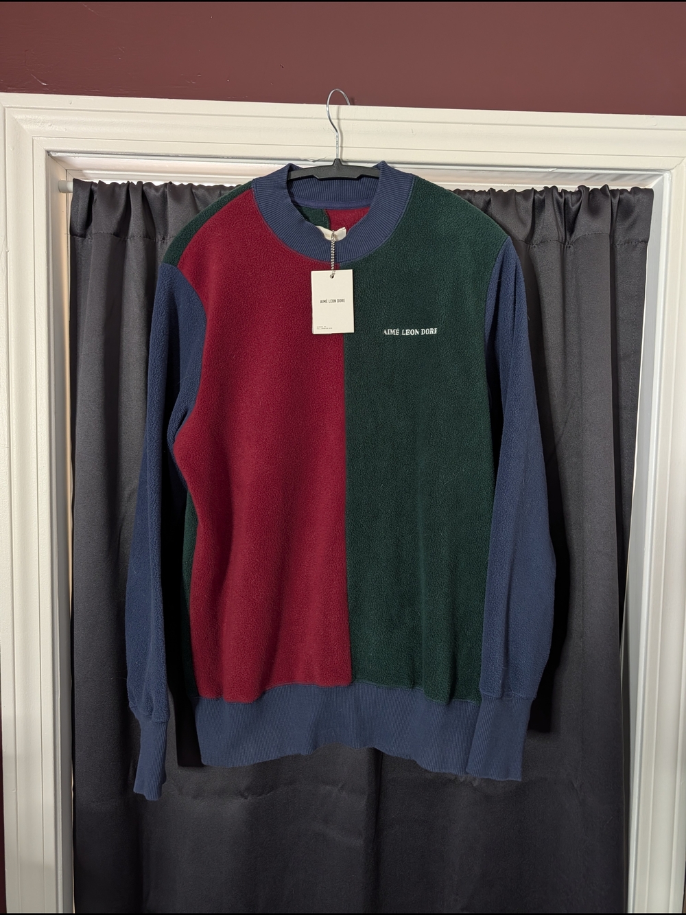 Aime Leon Dore Men's Fleece Colorblock Crewneck Sweater - Red, Green & Blue S